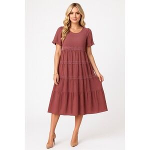 Orange Creek Babydoll Dress Womens S Purple Lace Trim Tiered Boho Cottagecore